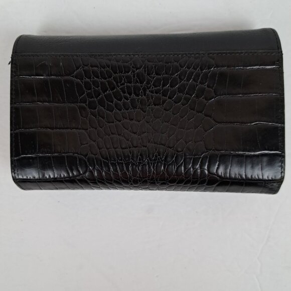 Brighton Croc Embossed Black  Leather Crossbody Clutch Wallet - Picture 3 of 12